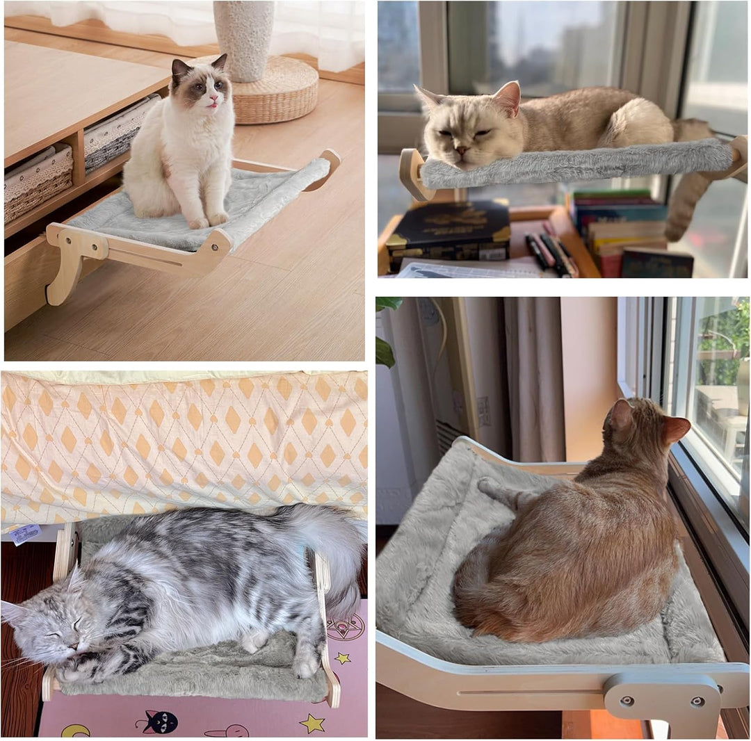 Katze Fenstersitz für Wohnungskatzen, Holz Katzen Fenster Sitzstangen Heizungsliege Fenster Hängemat