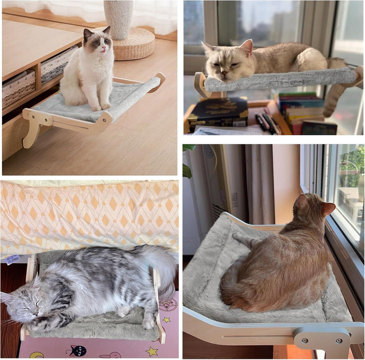 Katze Fenstersitz für Wohnungskatzen, Holz Katzen Fenster Sitzstangen Heizungsliege Fenster Hängemat