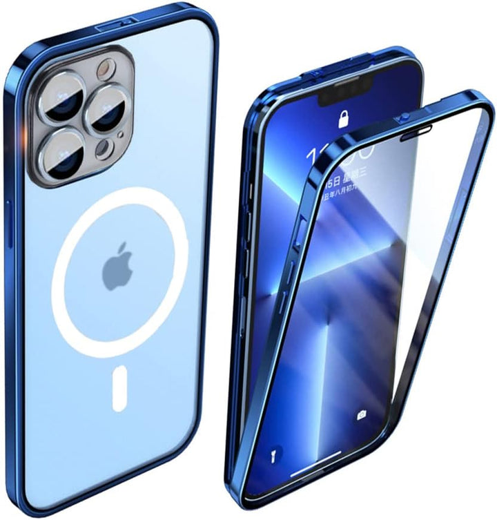 Hülle für iPhone 14 Pro 360 Grad Bildschirm und Kamera Schutz Magsafe Cover mit Sperren Schnalle Met