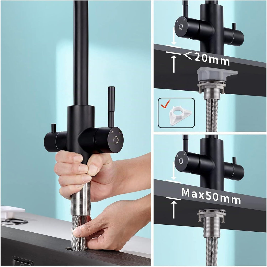 CECIPA 3 Wege Wasserhahn Küche, Küchenarmatur 360° Schwenkbar, Mischbatterie Küche für Osmoseanlage,