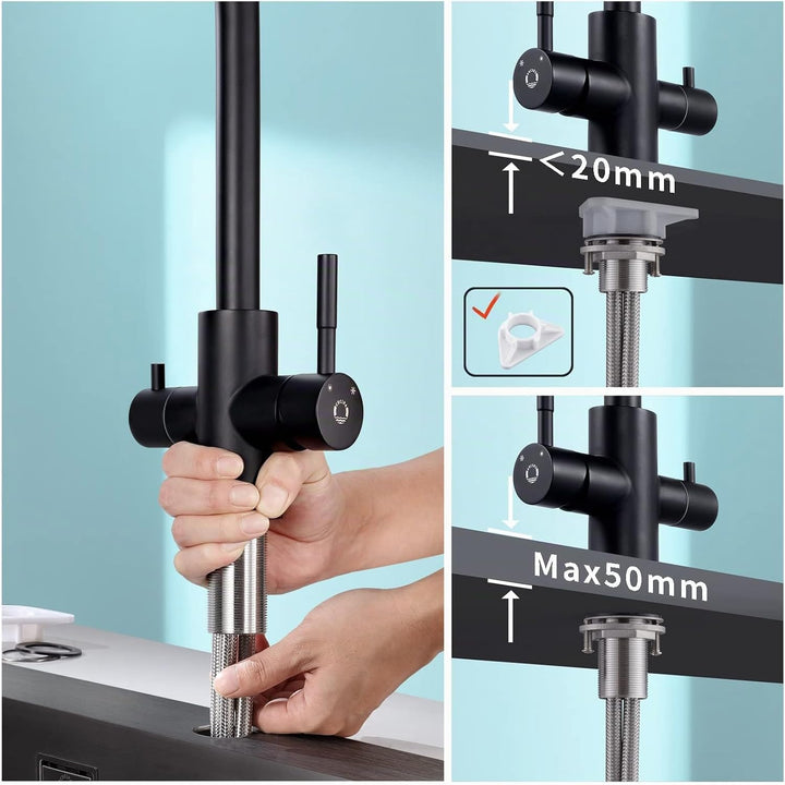 CECIPA 3 Wege Wasserhahn Küche, Küchenarmatur 360° Schwenkbar, Mischbatterie Küche für Osmoseanlage,