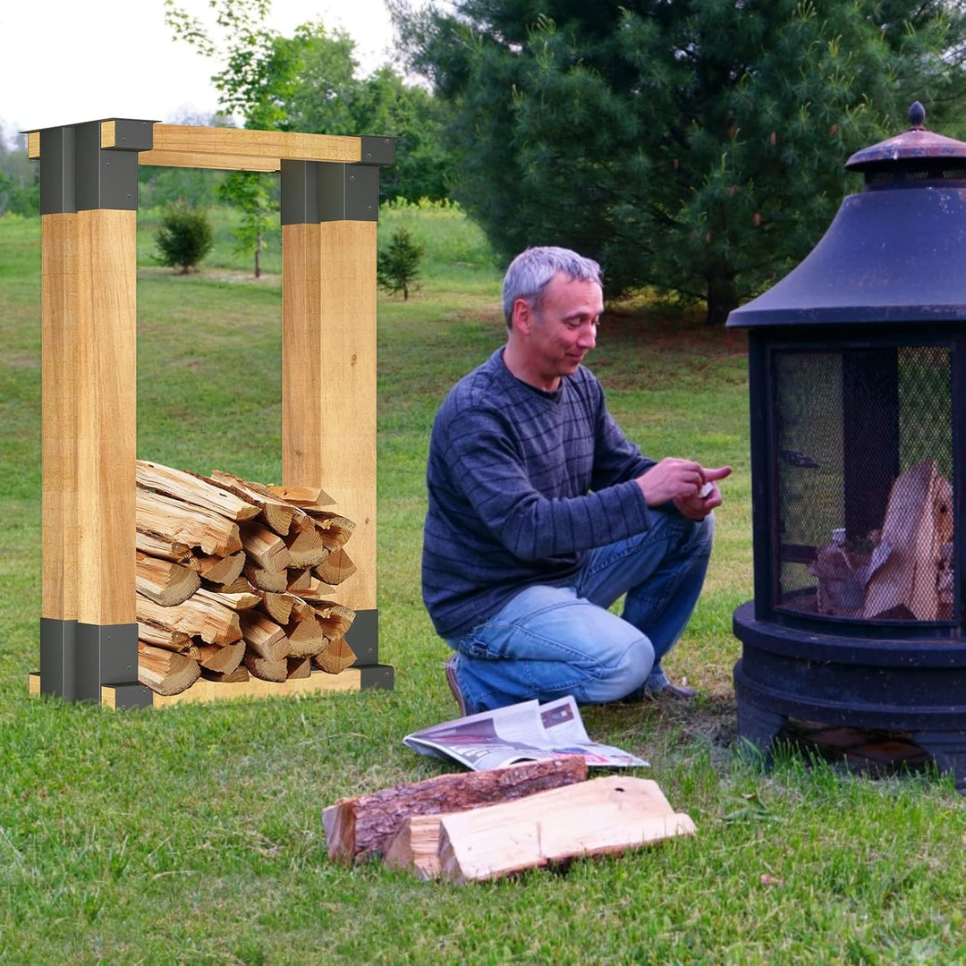 ACXIN Holzstapelhilfe 4 Stück Stabile Brennholz Stapelhilfe Holzstapelhalter Metall Holzunterstand K