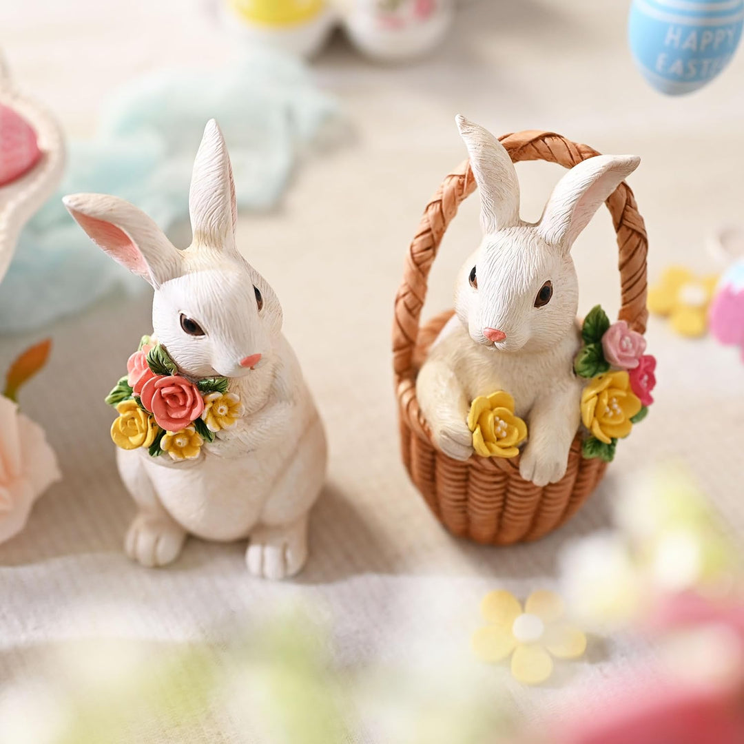 VALERY MADELYN 2 Stück Osterhasen für Osterdeko draussen, Dekohase mit Osterkörbchen Blumen für Gart