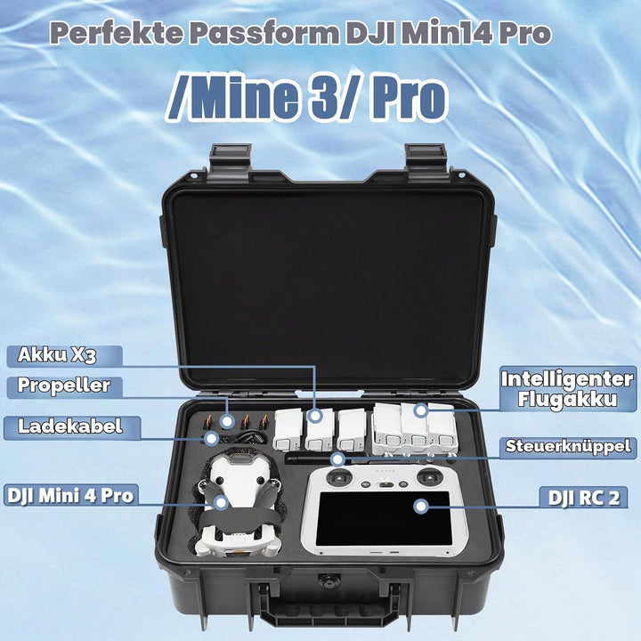 Poweka Wasserdicht Tasche Koffer Kompatibel mit DJI Mini 4 Pro/Mini 3/3 Pro, DJI RC 2/RC/RC-N2/N1 Wa