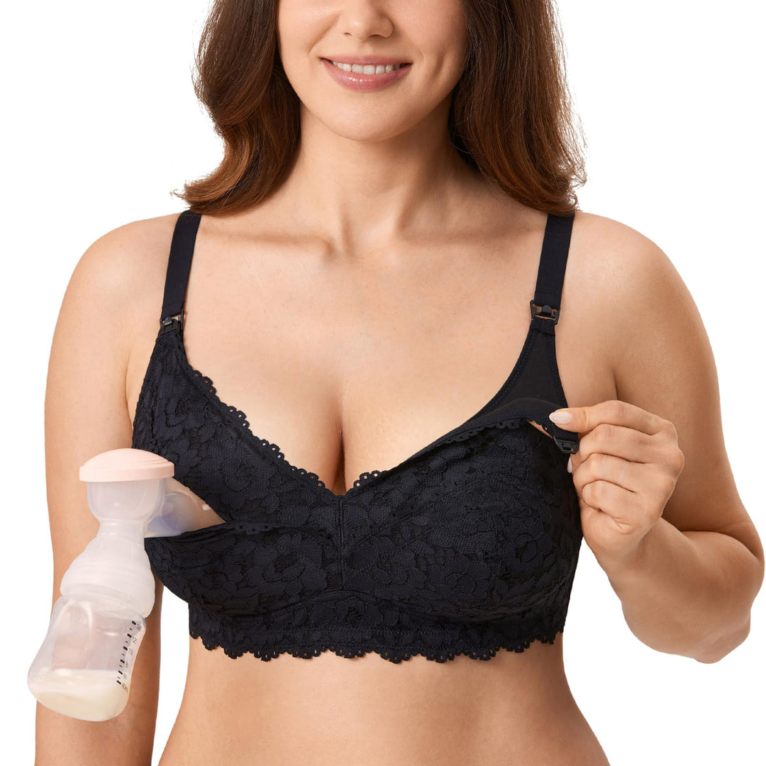 MOMANDA Damen Pump Still BH ohne Bügel Spitzen Schwangerschafts Stillen BHS Mutterschaft Soft Bequem