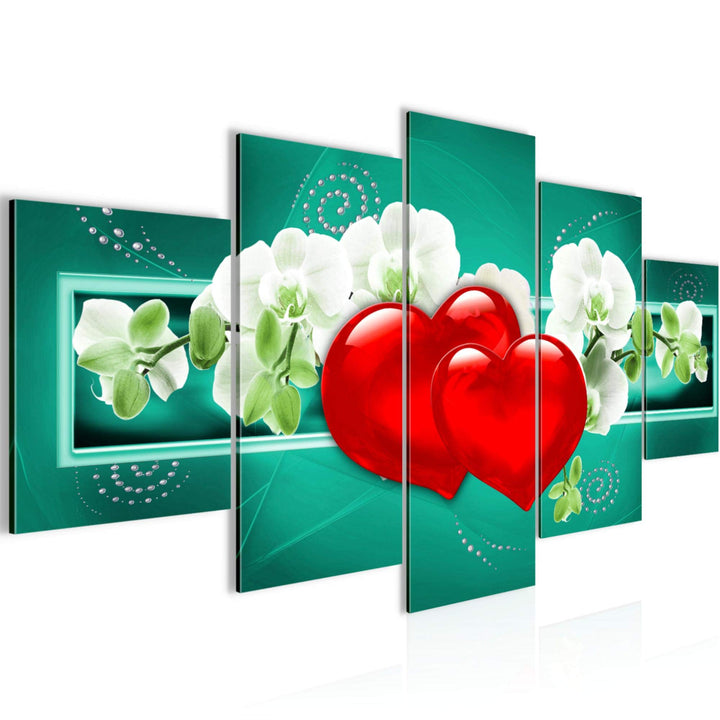 Runa Art Wandbilder Blumen Orchidee 5 Teilig Bild auf Vlies Leinwand Deko Wohnzimmer Herz Abstrakt T