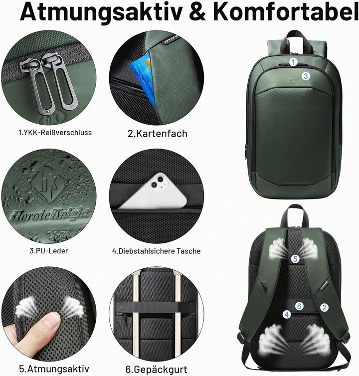 Laptop Rucksack Herren Business Rucksack leicht 15.6 Zoll wasserdichter erweiterbarer Reiserucksack