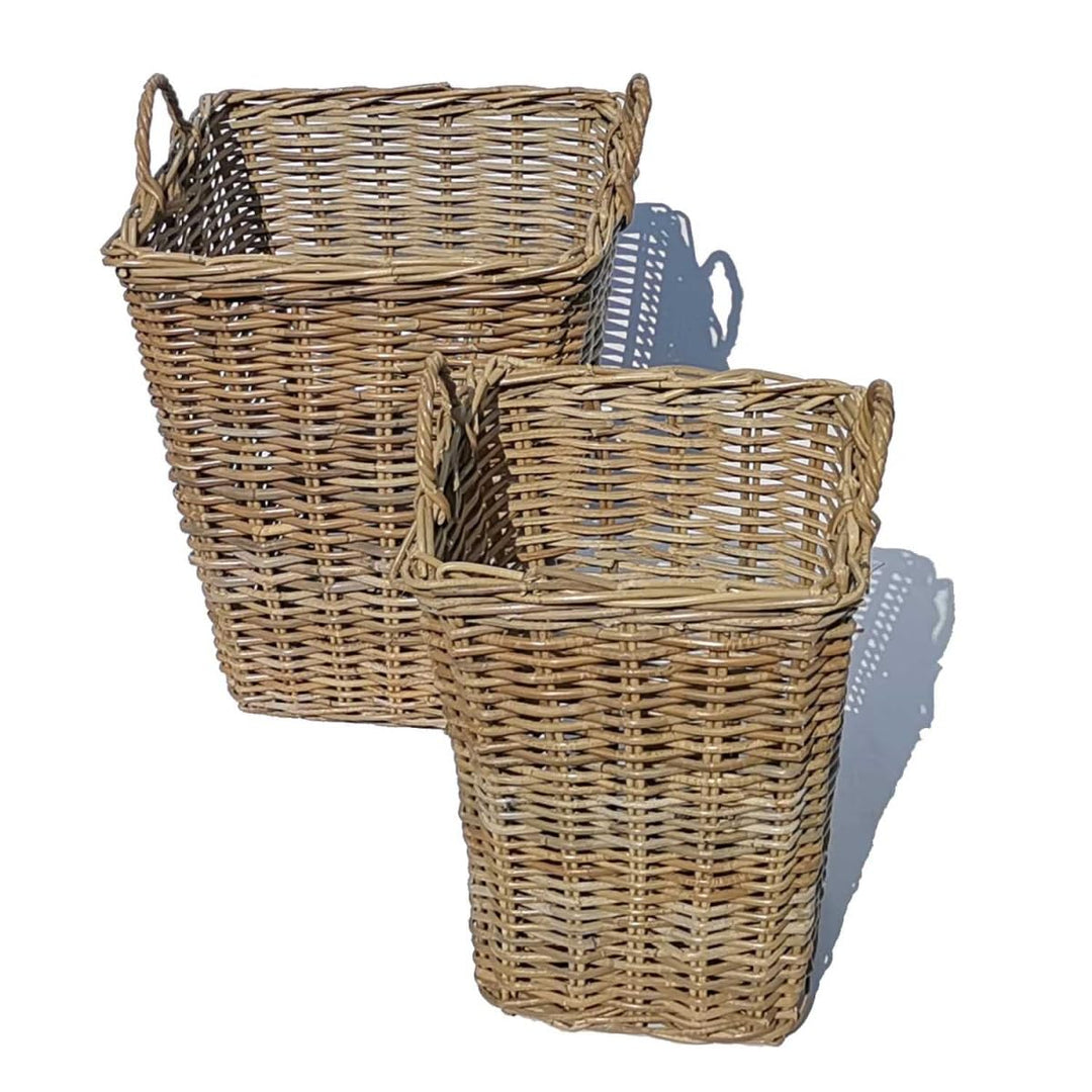 Rattan Korb MATERA 2er Set mit Henkel eckig aus Natur-Rattan geflochten | rustikal Weidenkorb Flecht