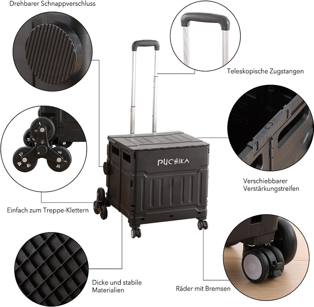 PUCHIKA Einkaufstrolley klappbar, Einkaufswagen Trolley, Einkaufstrolley mit Deckel, Shopping Trolle