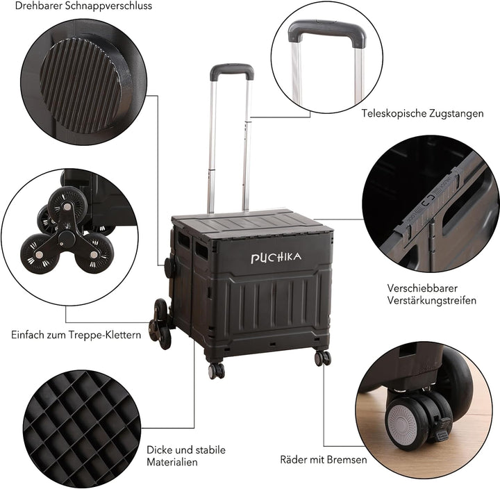 PUCHIKA Einkaufstrolley klappbar, Einkaufswagen Trolley, Einkaufstrolley mit Deckel, Shopping Trolle
