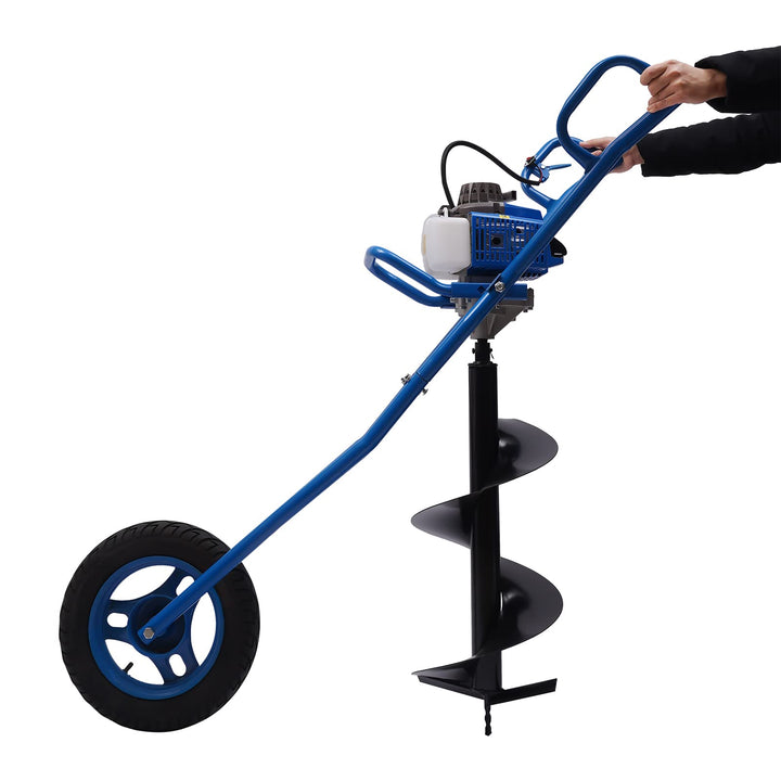 63CC Benzin Erdlochbohrer Karre,2-Takt 3 PS Gartenbohrer inkl. 80mm Bohrer, Erdbohrer Pfahlbohrer Er