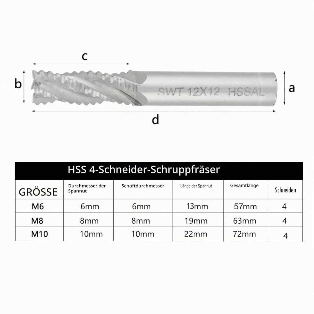 4pcs HSS Schruppfräser M6 M8 M10 M12 4 Nuten Spiralschneider-Bits CNC-Fräser