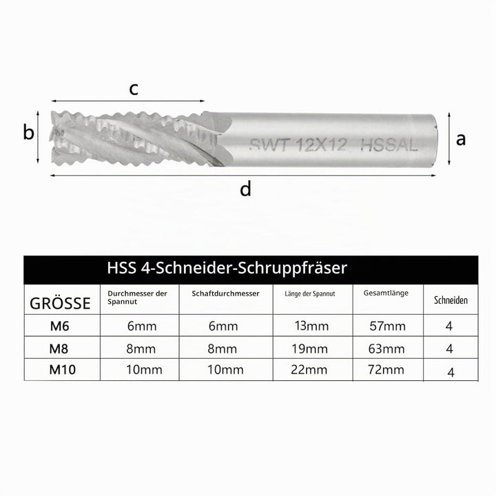 4pcs HSS Schruppfräser M6 M8 M10 M12 4 Nuten Spiralschneider-Bits CNC-Fräser