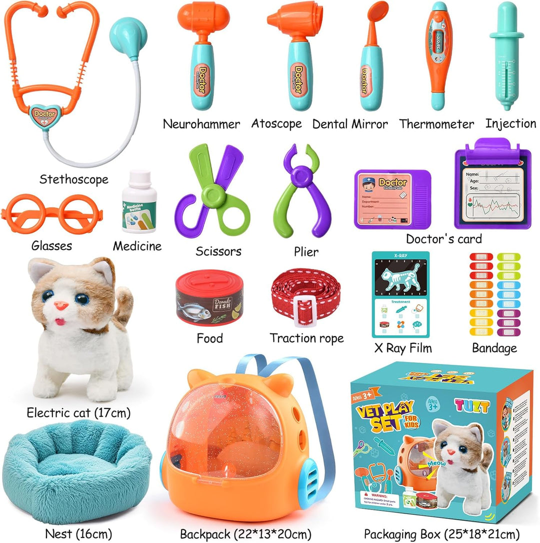 Katze Spielzeug Kinder Kuscheltier Katze Arztkoffer Kinder mit Elektronische Haustiere Gehen Bellt S