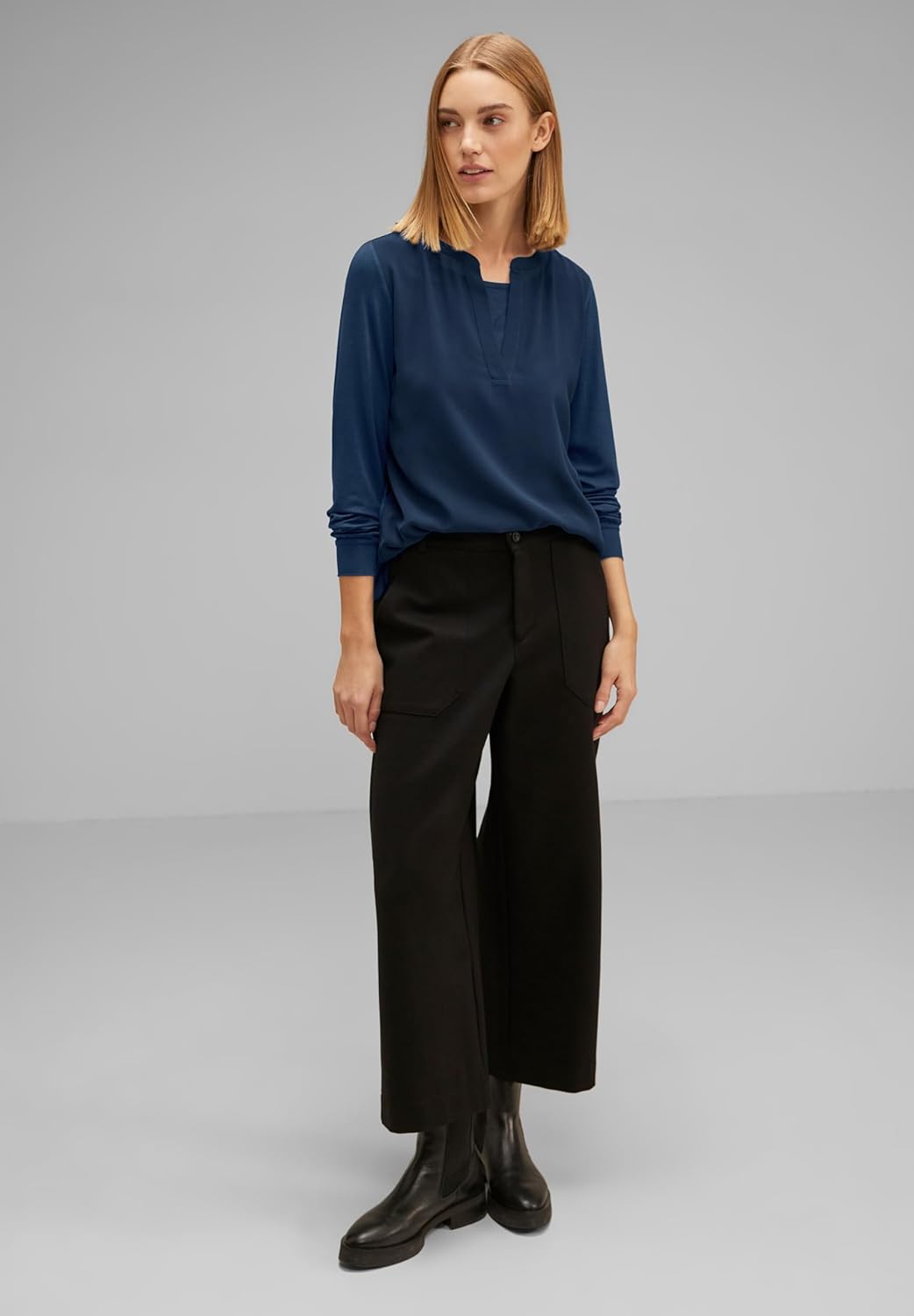 Street One Damen Chiffon Langarmshirt 34 Atlantic Blue, 34 Atlantic Blue