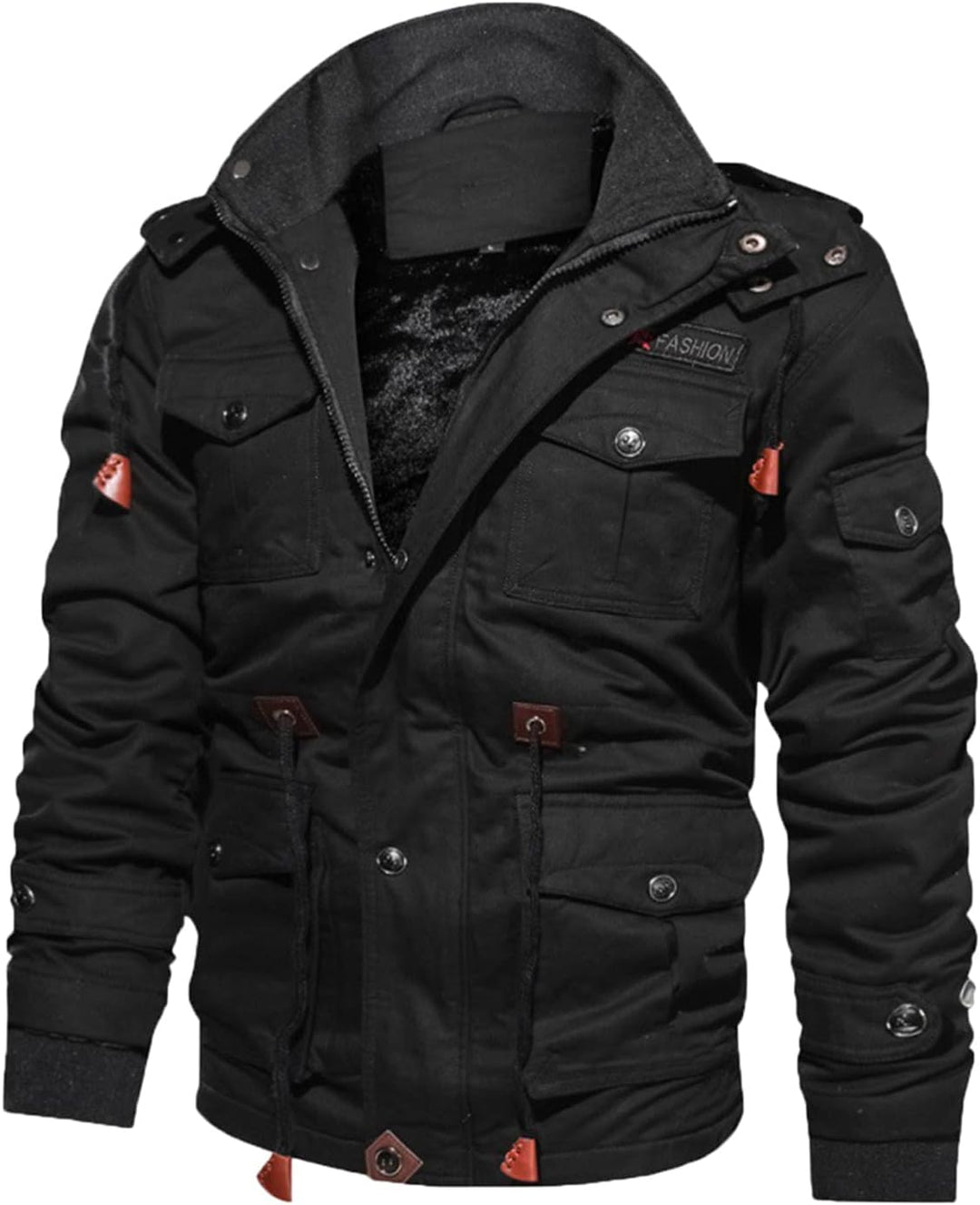 YEBIRAL Herren Fleece Gefüttert Warme Winterjacke Militär Jacke mit Abnehmbarer Kapuze Übergangsjack