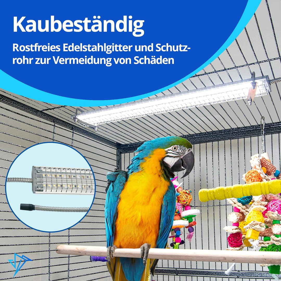 M&M Cage Company HappyBird Vogellampe mit Knabberschutz | Vollspektrum LED Tageslichtlampe für Vögel