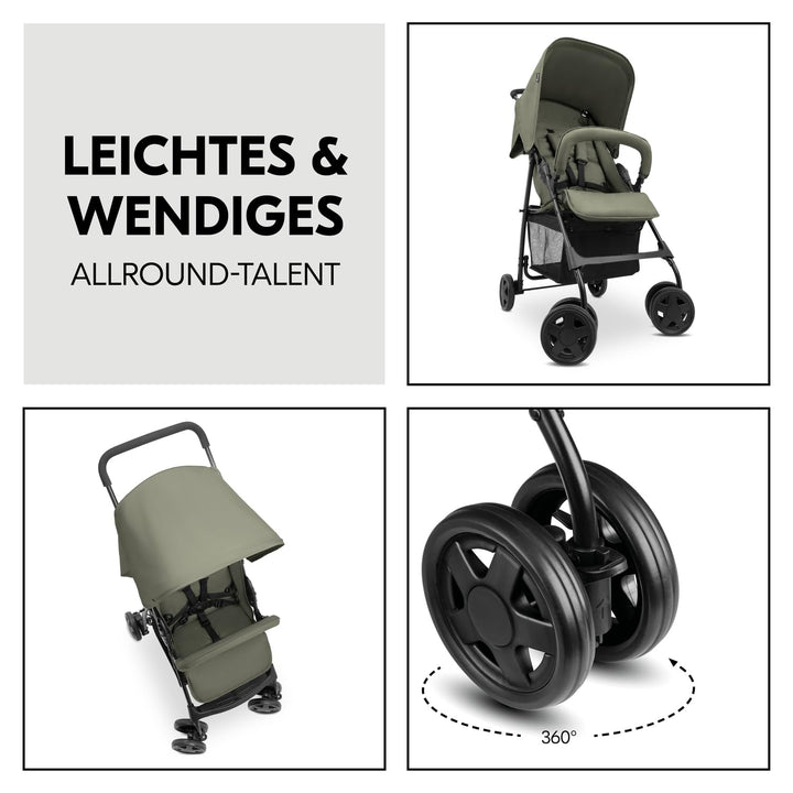 hauck Buggy Sport, Olive - Federleichter Reisebuggy 5,9 kg - mit Liegefunktion für Kinder ab Geburt