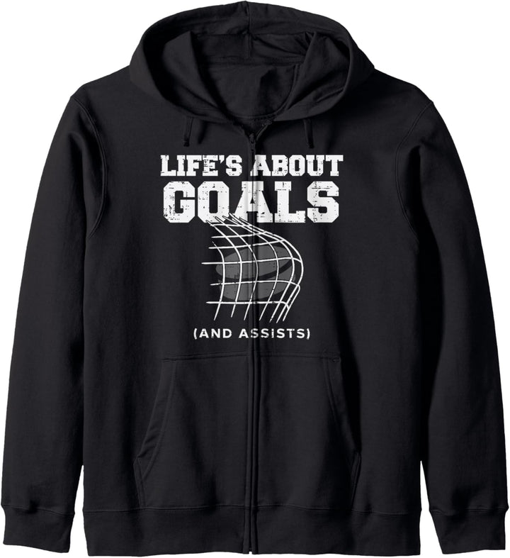 Lifes About Goals Assist Eishockey Sportspieler Torwart Kapuzenjacke
