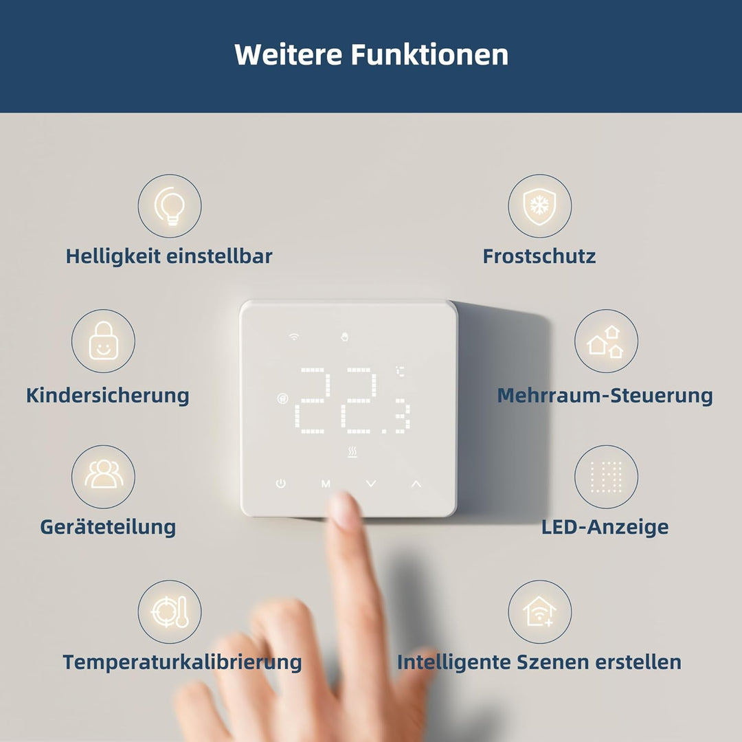 Beok Thermostat Fussbodenheizung Wasser, Raumthermostat Fussbodenheizung WiFi Digital, Tägliche Prog