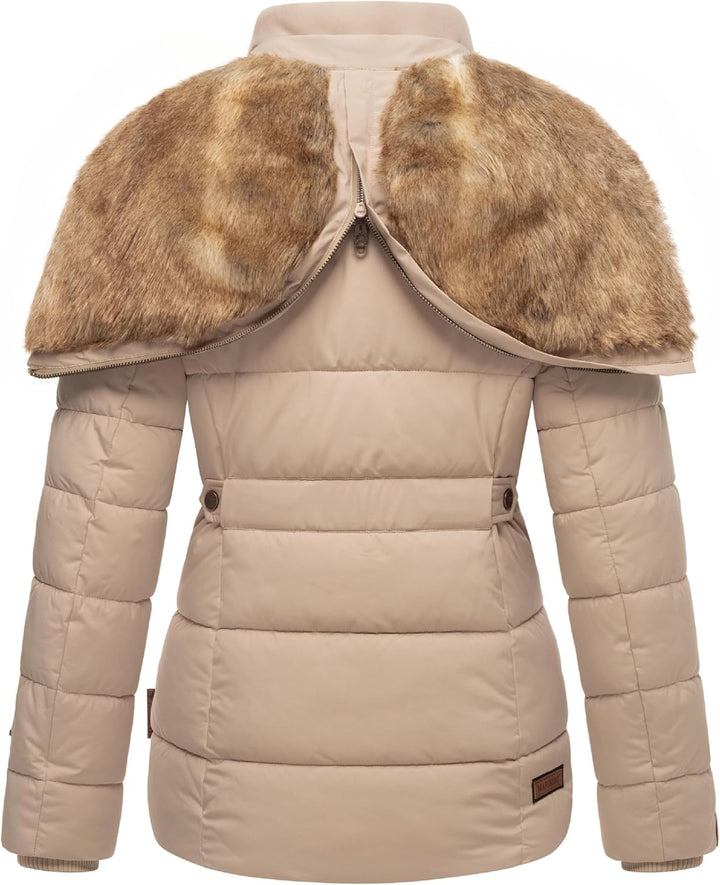 MARIKOO Damen Winterjacke warme Steppjacke mit Kunstfell Innenfutter Nekoo XS-3XL M Beige, M Beige