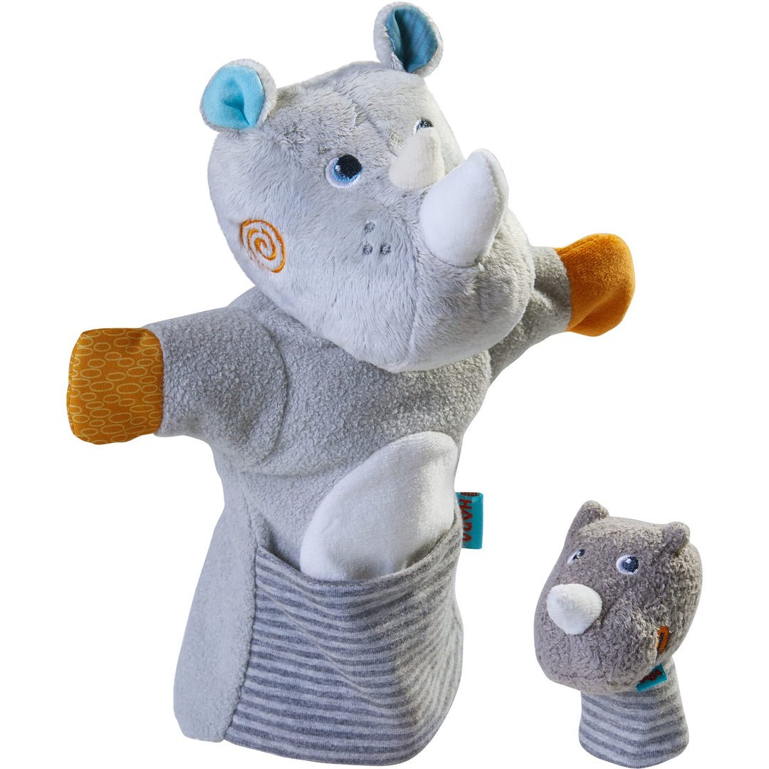 HABA 305755 - Handpuppe Nashorn mit Baby, Handpuppe ab 1.5 Jahren, bunt