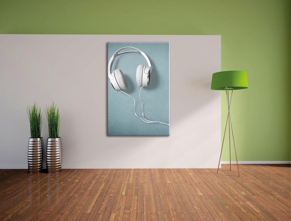 Weisse Kopfhörer, Format: 100x70 auf Leinwand, XXL riesige Bilder fertig gerahmt mit Keilrahmen, Kun
