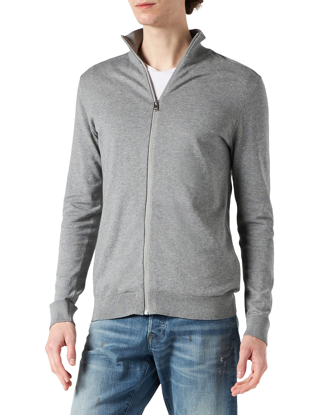 Selected Homme Male Strickjacke Zip-up S Grau (Medium Grey Melange), S Grau (Medium Grey Melange)