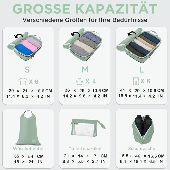 Cipway Kompression Koffer Organizer Set für Rucksack ，Ultraleichte Packtaschen Compression Packing C