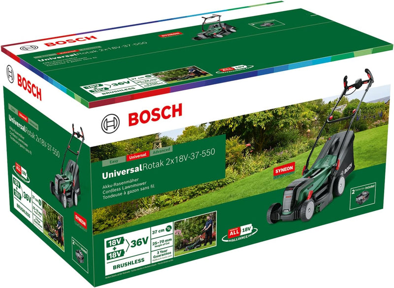 Bosch Akku-Rasenmäher UniversalRotak 2x18V-37-550 (bis zu 500 m2 mit 2x 4,0 Ah Akku); 18 Volt System