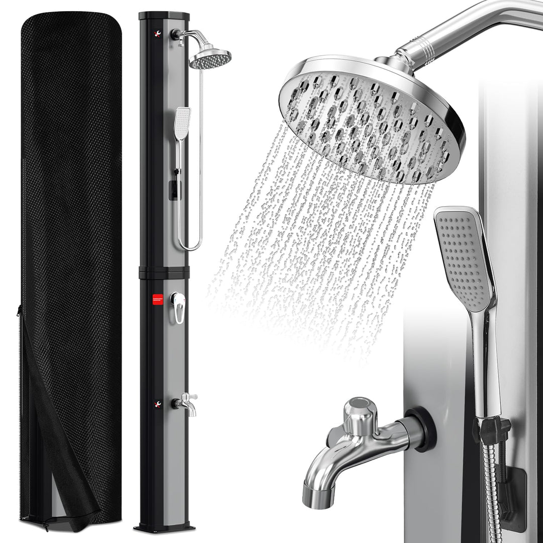 Eulenke Solardusche 60L Solar Gartendusche mit 360° Regenduschkopf, Wasserhahn und handbrause, Warme