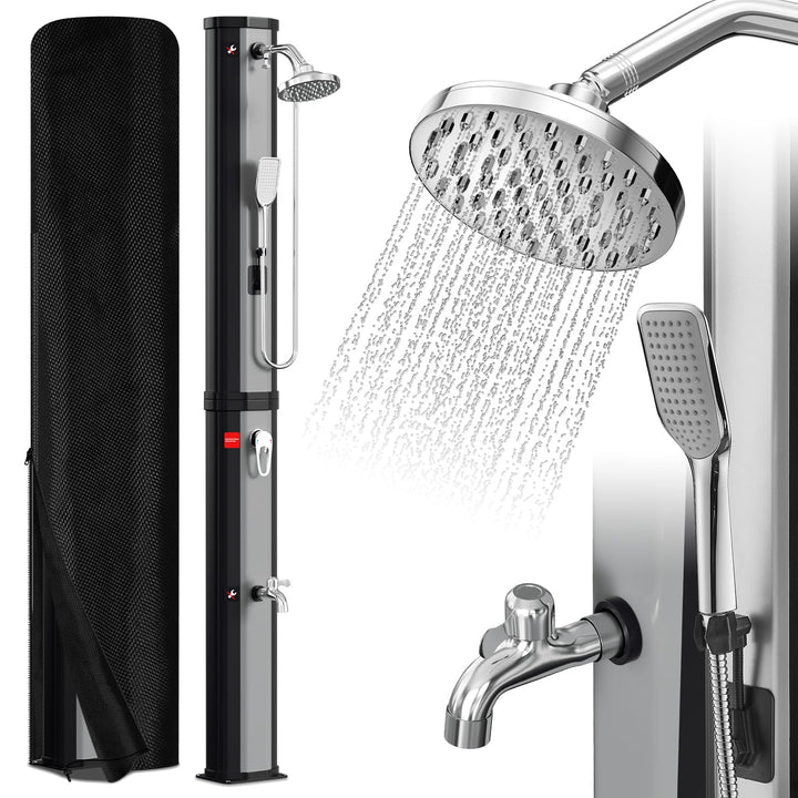 Eulenke Solardusche 60L Solar Gartendusche mit 360° Regenduschkopf, Wasserhahn und handbrause, Warme