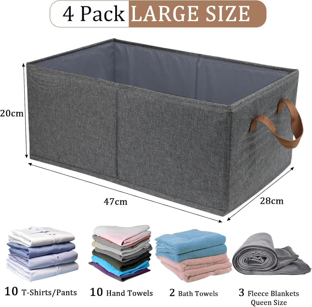 Aufbewahrungskörbe, zusammenklappbare Aufbewahrungsbox, 4 Stück, Stoff-Kleiderschrank-Organizer mit