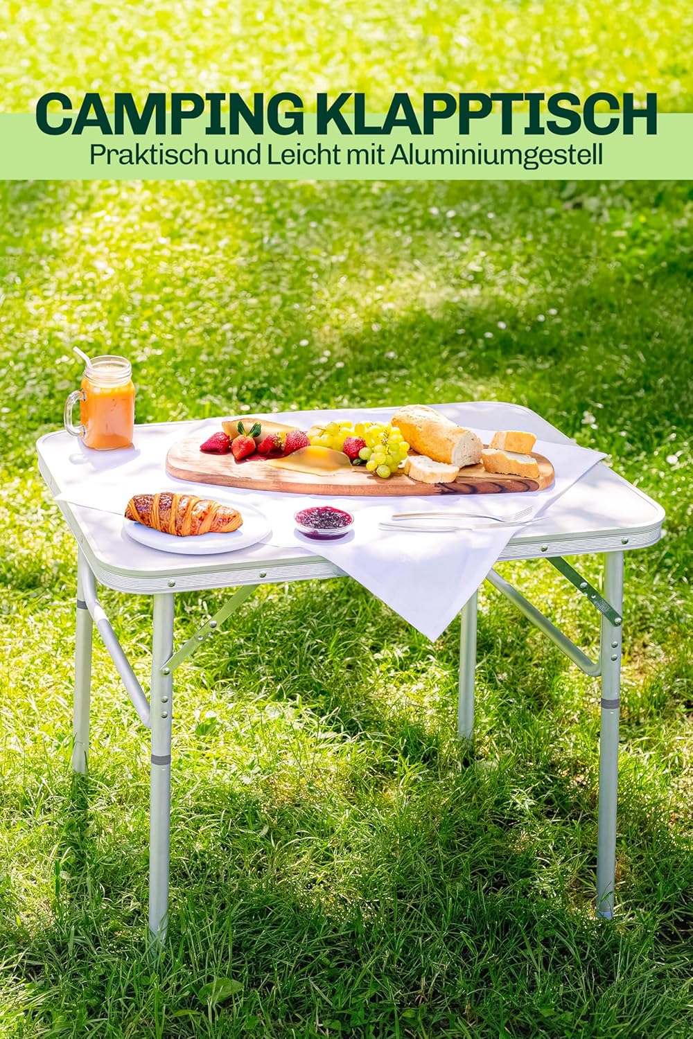 Klapptisch Campingtisch - Verstellbare Höhe und Tragegriff - Superleicht aus Aluminium - 75x55x26/60