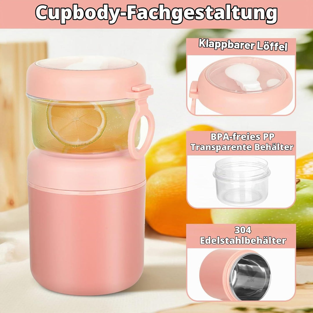Grosser Edelstahl Müslibecher to Go, Joghurtbecher 530ml+330ml Tragbarer Auslaufsicherer Müslibecher