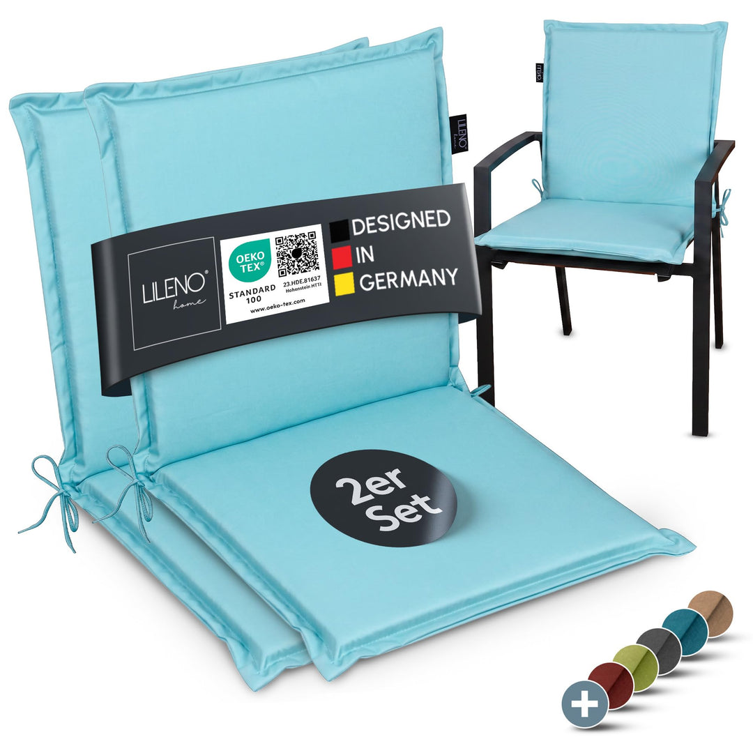LILENO HOME Gartenstuhl Auflagen [2er Set - Niedriglehner] in Aqua - Bequeme Liegen als Sitzauflagen