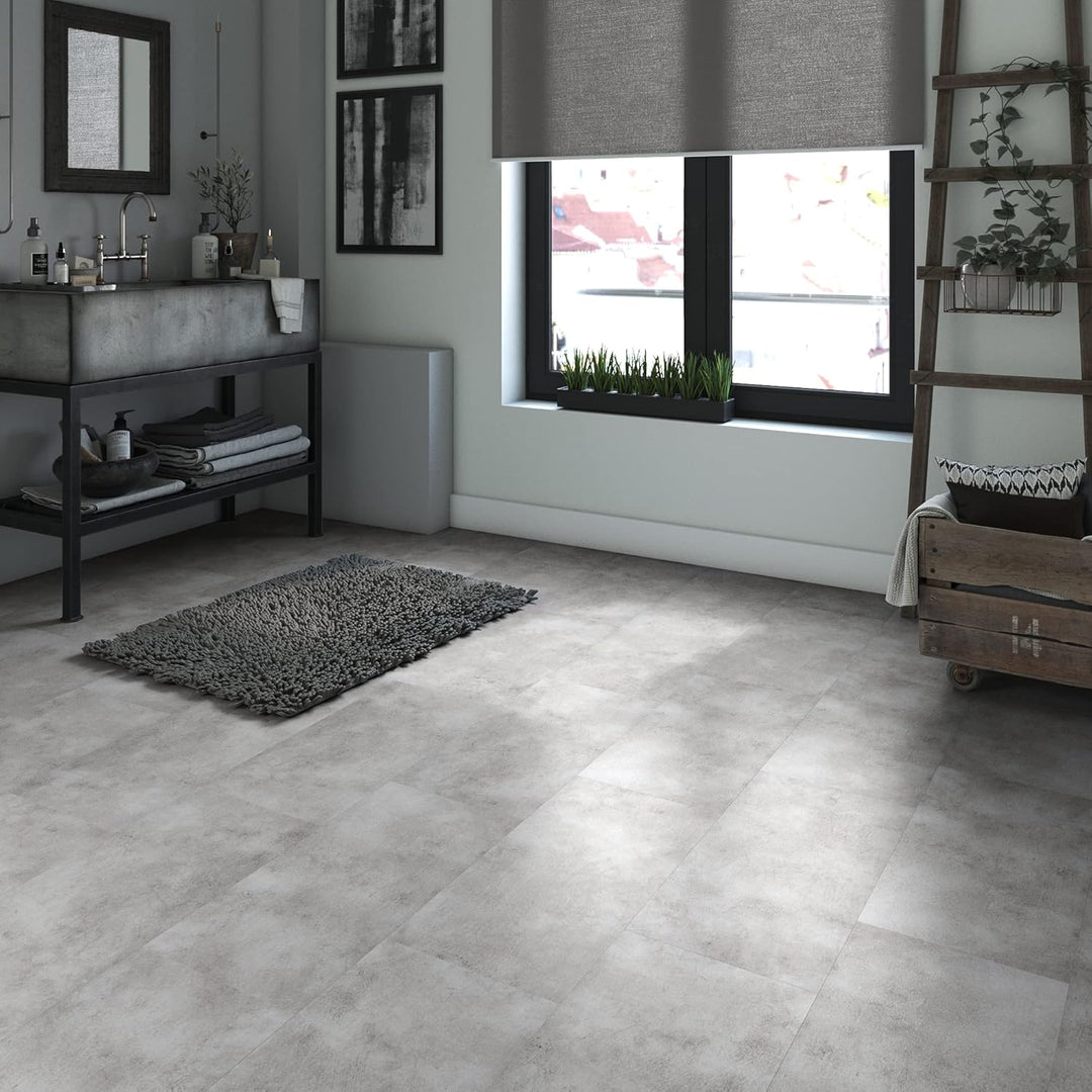 ARTENS - PVC Bodenbelag Shy Industry - Selbstklebende Fliesen - Betoneffekt - Hellgrau - Medio - 60,