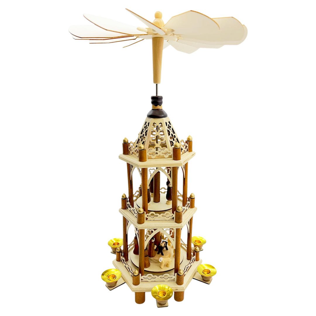 Wichtelstube-Kollektion Weihnachtspyramide Christi Geburt 3 Etagen Original 6 Pyramidenkerzen hochwe