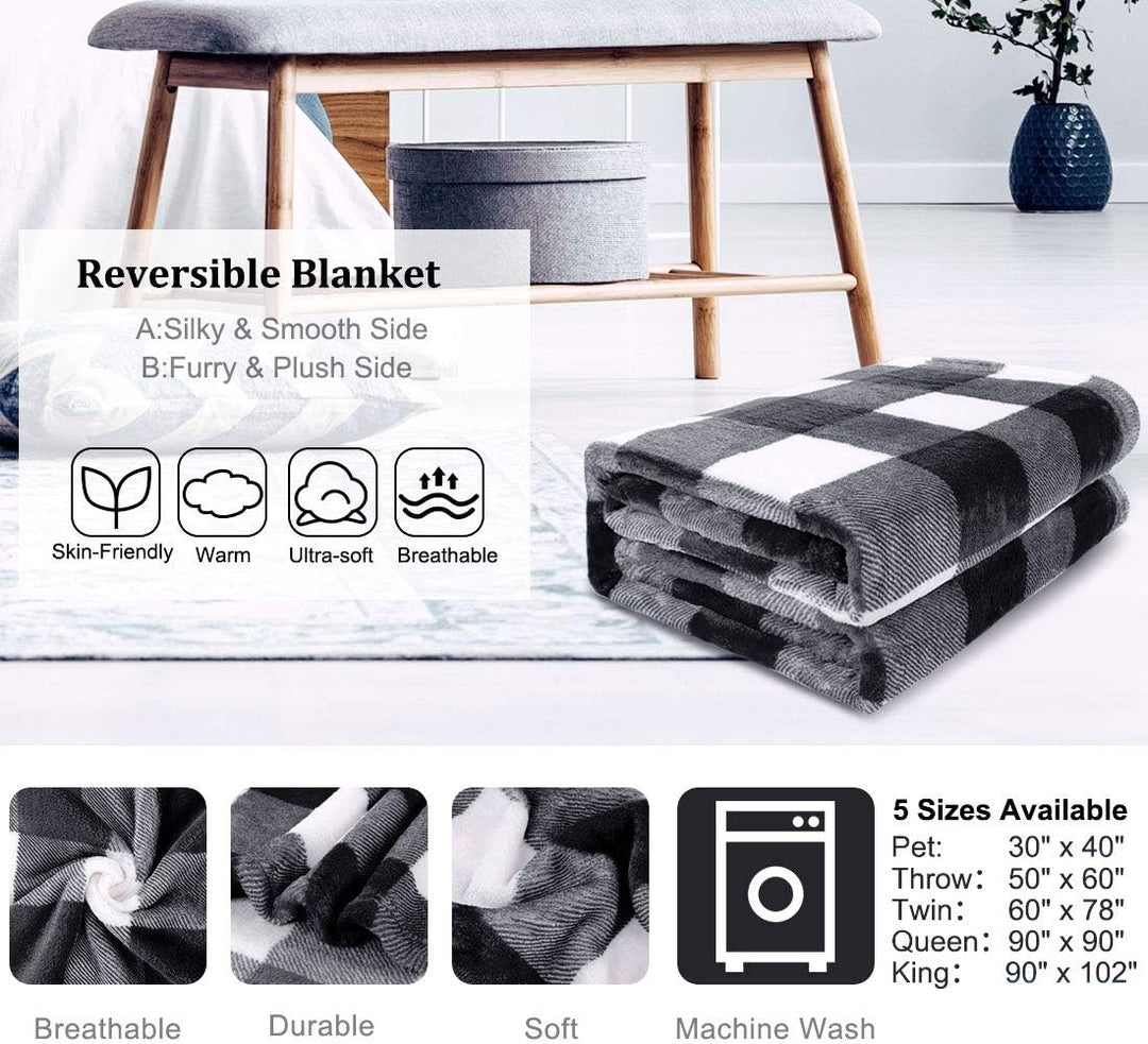 PiccoCasa Karierte Decke Wolldecke Grosse Decke Tagesdecke Fleecedecke Warme & weiche Wohn- & Kusche