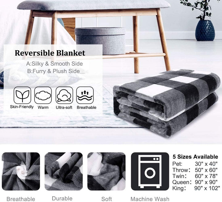 PiccoCasa Karierte Decke Wolldecke Grosse Decke Tagesdecke Fleecedecke Warme & weiche Wohn- & Kusche