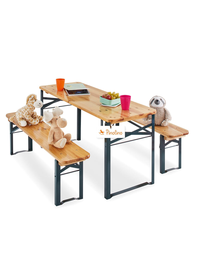 PINOLINO Kinderfestzeltgarnitur Sepp, aus Holz und Metall, 3-teilig, einfach zusammenklappbar, empfo