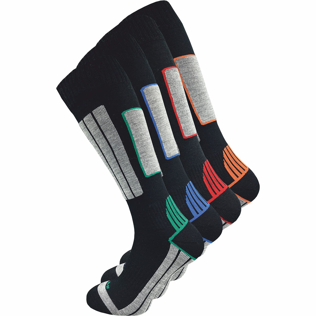 GAWILO Herren Skisocken mit Polsterung (4er-Pack) 20% wärmende Wolle 47-50 schwarz+, 47-50 schwarz+