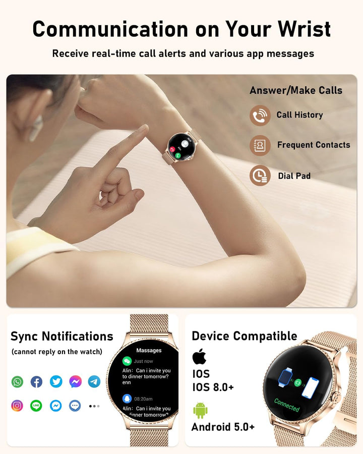 Smartwatch Damen mit Telefonfunktion,1.27" AMOLED Uhren Damen mit 24H Herzfrequenz/Schlafmonitor/SpO