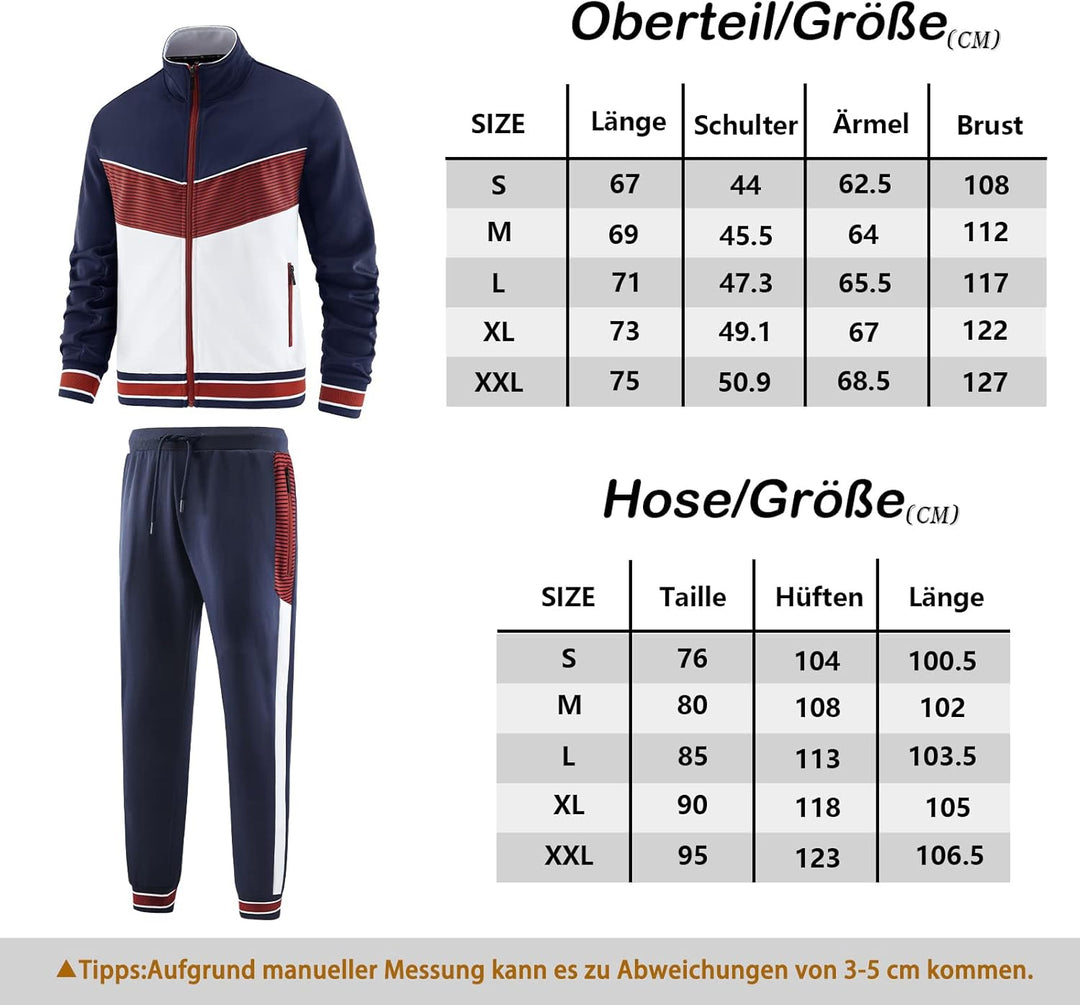 W JIANWANG Herren Trainingsanzug und Jogginganzug - Sportanzug für Männer mit Langarm Reissverschlus