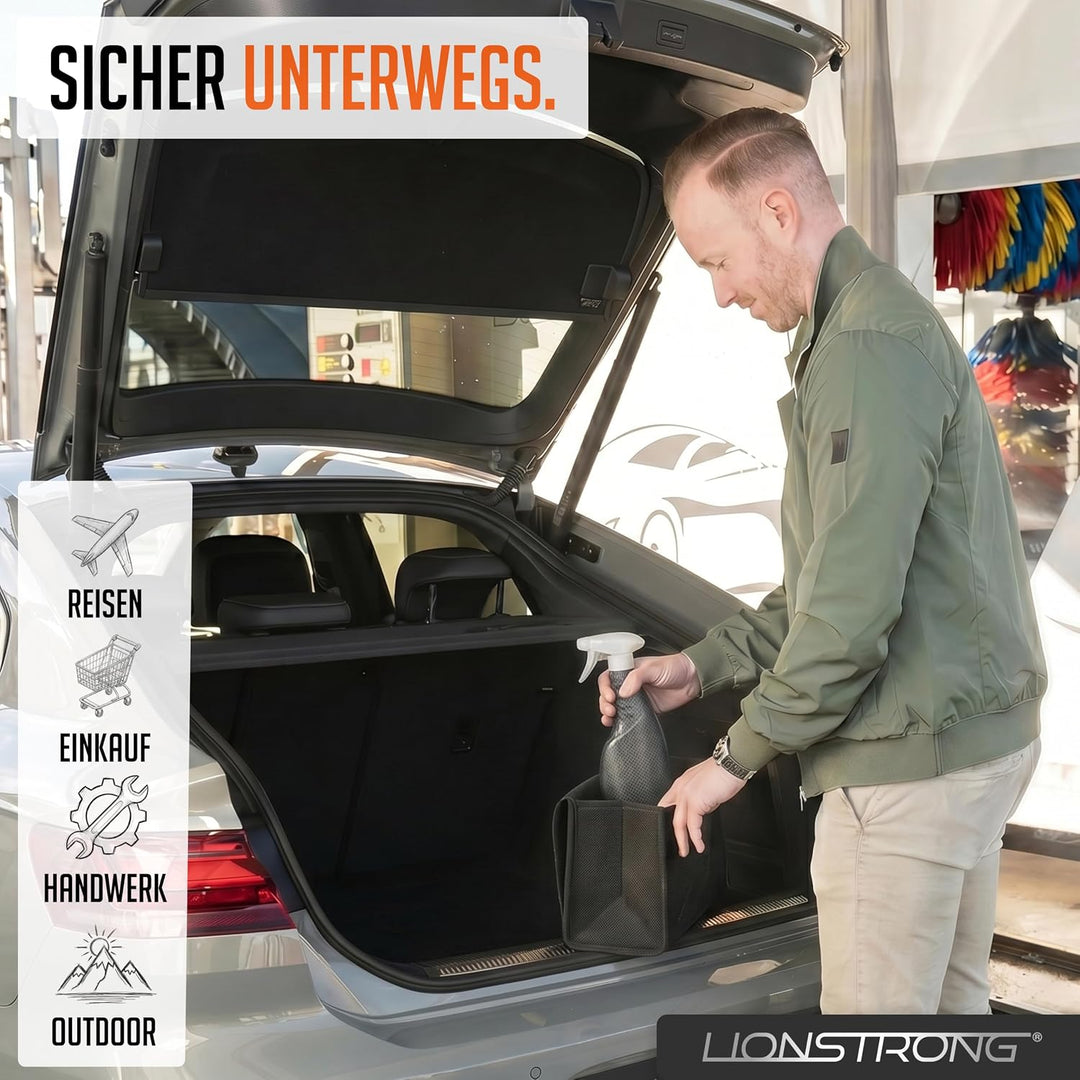 Auto Kofferraumtasche [HOCHWERTIGER FILZ] – Faltbar – Rutschfest mit Klettbändern zu befestigen – We