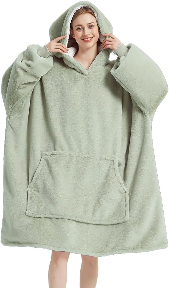 Lanqinglv TV-Decke mit Ärmeln und Fusstasche,Decke Hoodie Sweatshirt,Oversized Damen/Herren Kapuzenp