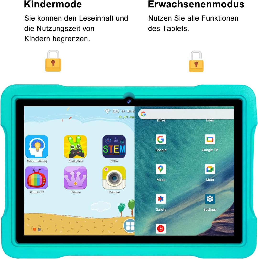 AOCWEI X700 Tablet 10 Zoll,Android 13 Tablet für Kinder,12GB RAM+128GB ROM,512GB erweitern,5GWiFi Ta