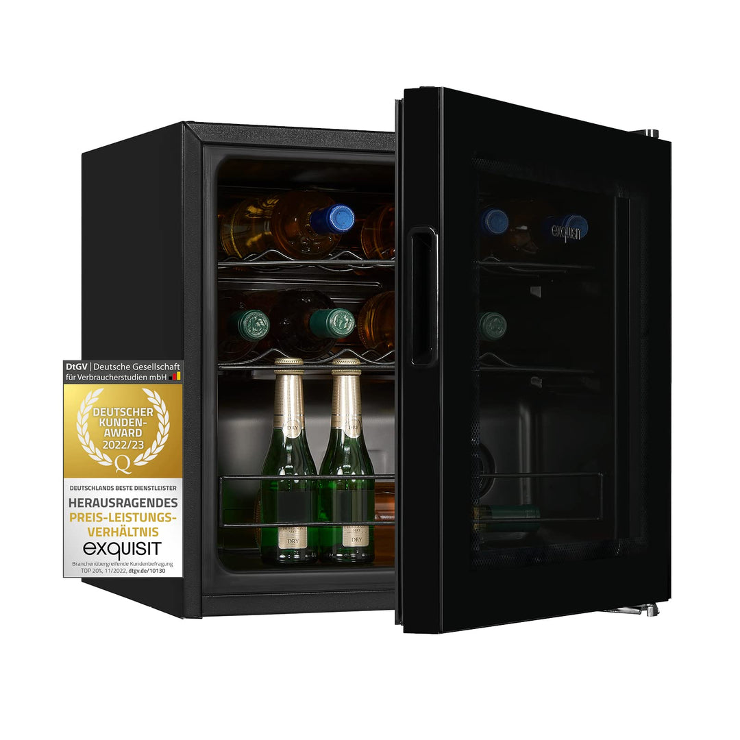 Exquisit Weinkühler WS1-12-GT-030G schwarz | 43 l Nutzinhalt | Schwarz | Kühlen | Wein | Flaschengit