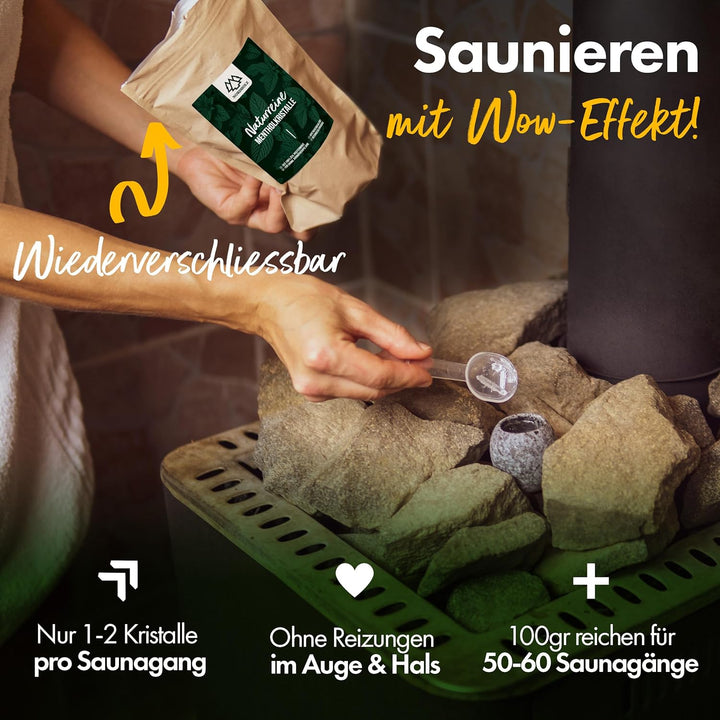 Mentholkristalle [50gr] für Sauna in Premium Qualität aus 100% Minzöl - Befreit die Atemwege und sor