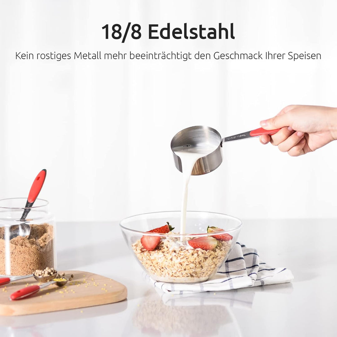 Messbecher: U-Taste 18/8 Edelstahl Messbecher und Messlöffel Set mit 10 Stück, Griff mit Verbesserte
